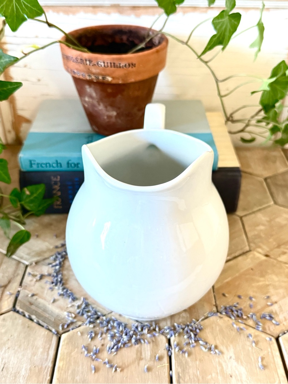 Vintage White Ironstone Chubby Chunky Pitcher,
6.5” - Picture 5 of 9